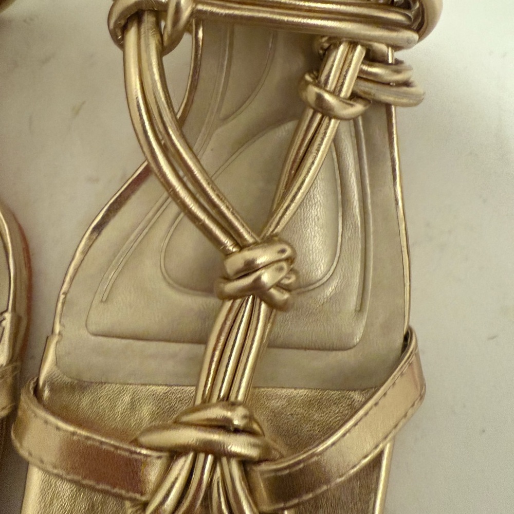 AZALEA WANG Stupendous Gold Ankle Wrap Lace Up High Linking Heel Sandal Size 6.5 - Picture 13 of 15